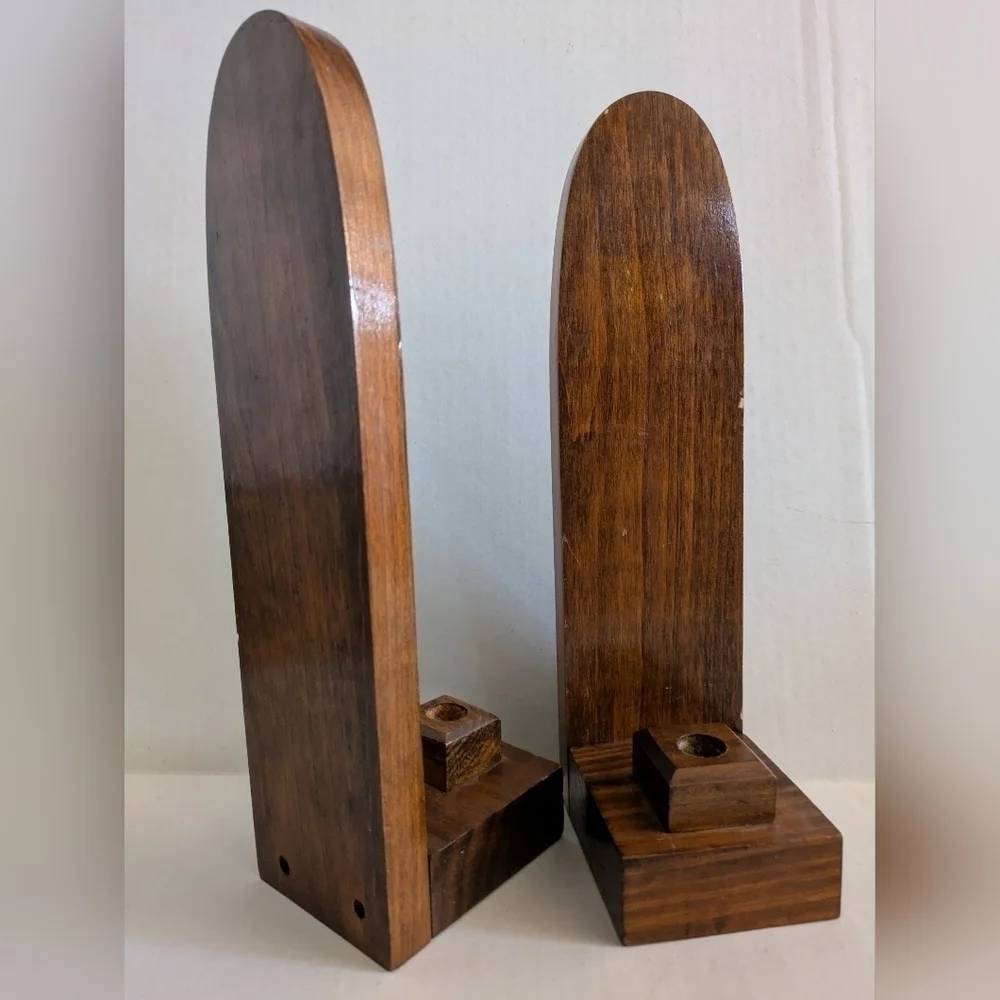 Vintage Wood Wall Sconce Candleholders Set of Two.